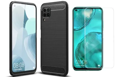 £4.99 • Buy Protective Slim Carbon Fibre Case + 2x Glass Screen Cover For Huawei P40 Lite