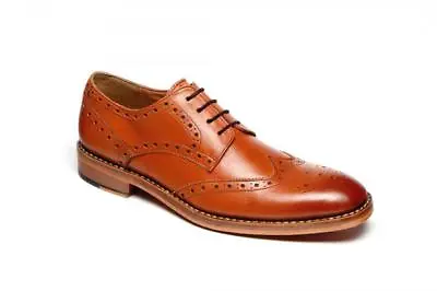 Mens Surrey Formal Brogue Tan All Leather Goodyear Welted Sole Shoes • £49.95