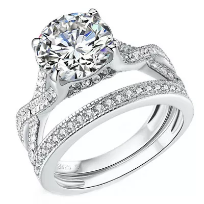 Wedding Ring Set Engagement Sterling Silver 2.75 CT Cubic Zirconia Infinity Band • $30.99