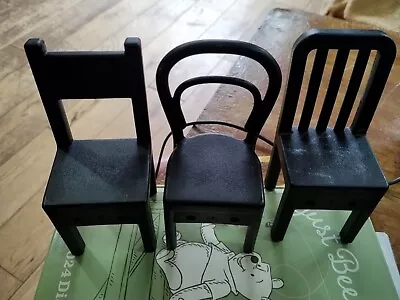 3 IKEA Of Vintage Brown /black Wooden/plastic Dolls-house  Dining Chairs • £5