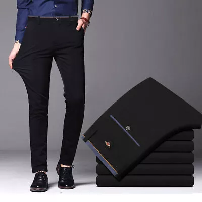 Men Business Casual Long Pants Suit Pants Male Elastic Straight Formal Trousers • $23.54