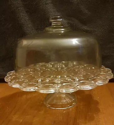 Vintage Elegant Decorative Crystal Glass Cake Stand 12  & Large Glass Dome Lid • $63