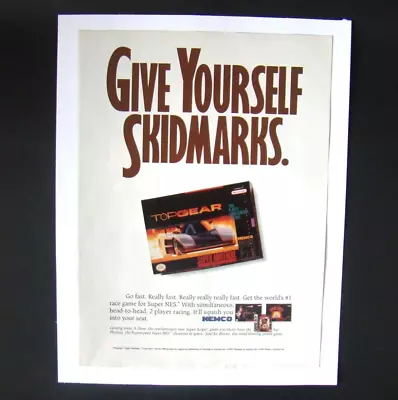 Top Gear Print Ad Poster Super Nintendo SNES 1992 Video Game Art • $10.86