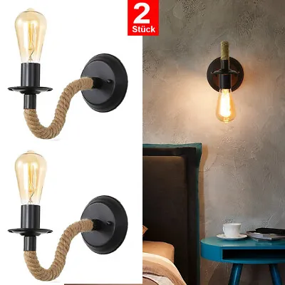 2X Retro Vintage Wall Light Industrial Hemp Rope Wall Lamp Indoor Sconce Bedroom • £13.59