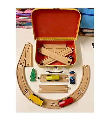 *16pc Bundle Of Wooden IKEA Train Tracks3 Trains Tree Stn Master Carry Case • £7.99