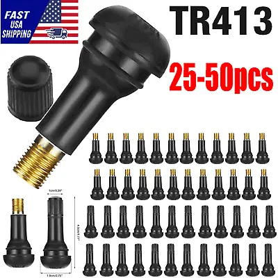 25-50pcs Tire VALVE STEMS TR413 Tyre Snap-In Car Short Rubber Tubeless Black Lot • $7.89