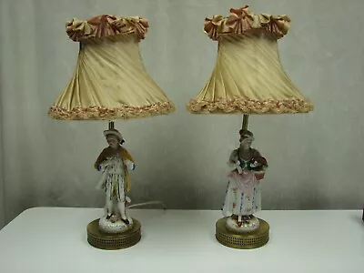 Vintage Figural Lamps French Colonial Couple Figurine Bedroom Dresser Lamps Pair • $39