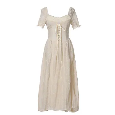 Victorian Women Dress French Style Girls Front Lace-Up Dress Slim Lace Dress • £35.99