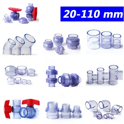 Clear PVC Pipe Adhesive Fittings Sleeves Union  Bend Tee Elbow Ball Valve Caps • $2.69