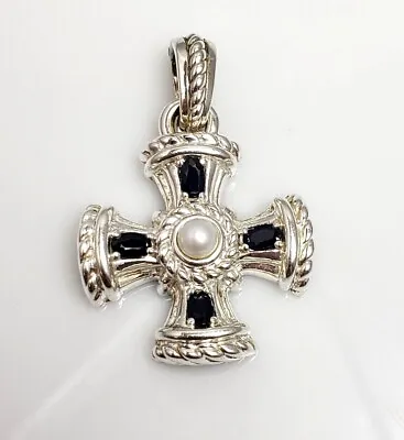 $95 • Buy Judith Ripka Sterling Silver Sapphire Pearl Maltese Cross Pendant Enhancer