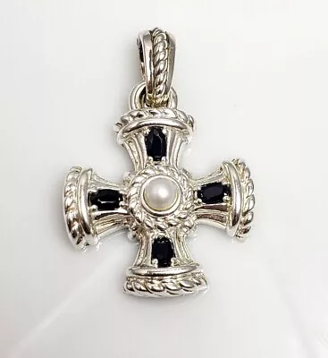$95 • Buy Judith Ripka Sterling Silver Sapphire Pearl Maltese Cross Pendant Enhancer