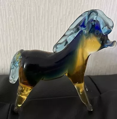 Vintage Murano Style Brown / Blue Art Glass - Hand Blown Horse / Boar Pig • £7.99