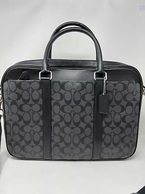 NWT Coach F 54803 Men`s Signature Slim Briefcase Laptop Bag Charcoal/Black • $179
