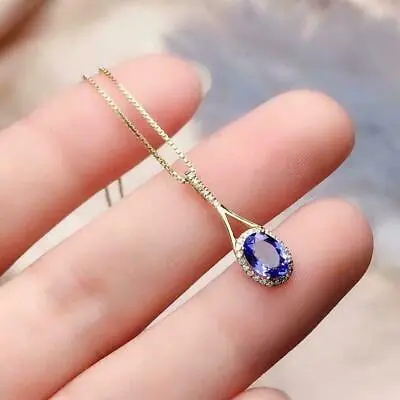 2.50Ct Oval Cut Blue Tanzanite Halo Pendant 14K Yellow Gold Finish Free Chain • $173.33