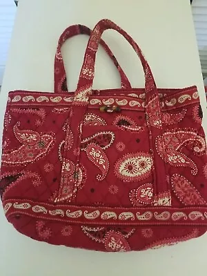 Vera Bradley Tote Shoulder Bag Mesa Red Paisley Print Toggle Closure 10” X 15” • $7.50