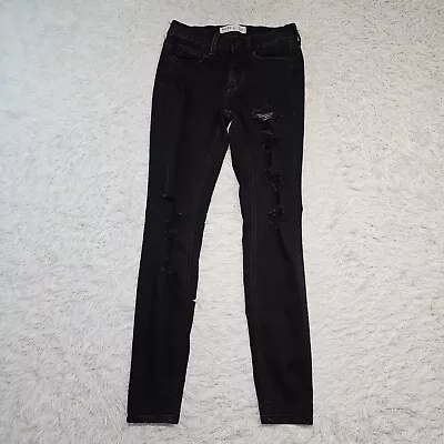 Womens Juniors Mudd Black Low Rise Distressed Skinny Stretch Denim Jeans Size 3 • $8.40