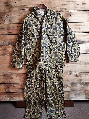 Vtg Cabelas Duck Camo Rainsuit Hunting Fishing Frog Skin Pants/Jacket/Bag Combo • $36.61