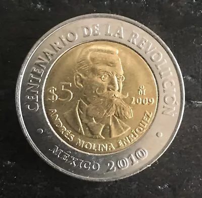 2010 Mexico 5 Pesos Coin Andrés Molina Enríquez Centenario De La Revolucion • $6.50