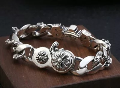 Silver Plated  Cross Flower Lobster Clasp Thick Men's Bracelet 18cm • $23.49