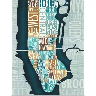 Manhattan Map In Blue And Brown Poster Art Print Boston Home Decor • $29.99