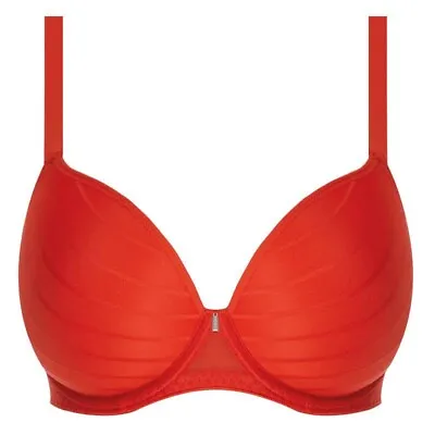 Freya Cameo Deco Firefly Red Moulded Plunge Bra UK 28DD • £16.99