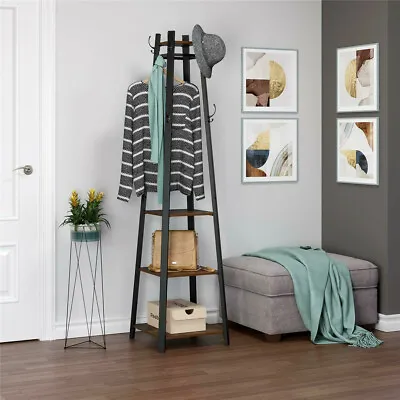 Heavy Duty Hall Tree Hat And Coat Stand Corner Home Storage With Shelves Hooks • £45.95