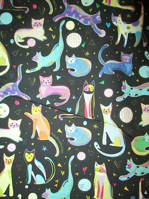 $3.75 • Buy Mod Cats Art Design Cat Yarn Balls Bright Black Digital Cotton Fabric Fq