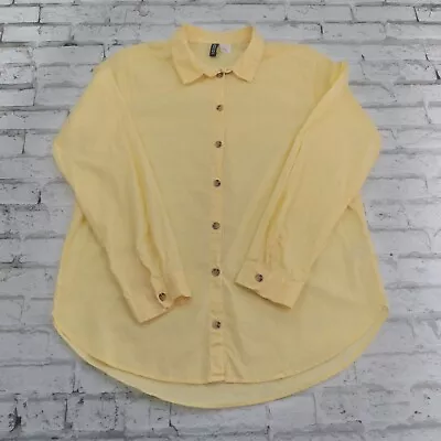 Divided H&M Shirt Womens 10 Yellow Button Down Collared Long Sleeve Cotton • $15.99