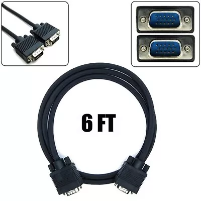 6FT VGA SVGA 15 Pin Male To Male Extension Cable Cord Adapter PC Monitor Black • $17.33