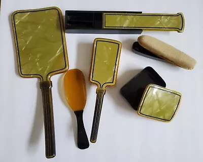 9 Pc. Vintage Avocado Green Celluloid Vanity Dresser Set • $29.99