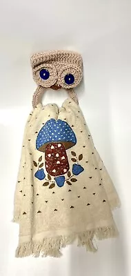 Vintage Cannon Boho Mushroom Kitchen Hand Towel With Crocheted Owl Hanger • $29.99