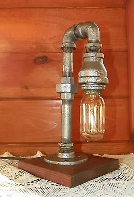  Industrial Pipe Lamp Steampunk Style In Silver With Edison Bulb • $120