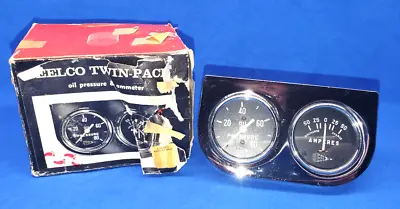 NOS 1960s Accessory  EELCO Twin-Pack Oil Pressure & Ammeter Chrome Gauge Panel • $399.99