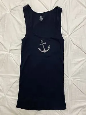 J Crew TOP Tank ANCHOR Camisole Size Small Cotton Navy Blue S • $6