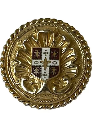 Vintage Medieval Shield  Enamel Crest Crown Fleur-De-Lis Royal Brooch • $23.89