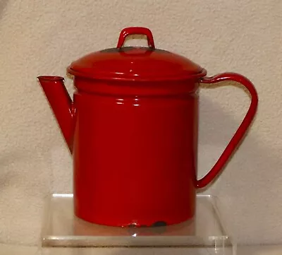 Vintage Mid -century Red Enamel Coffee ~ Tea Pot With Lid • $21.95