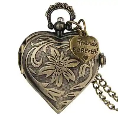 Flower Embossed Quartz Pocket Watch Friendship Vintage Analog Necklace Chain New • $25.98