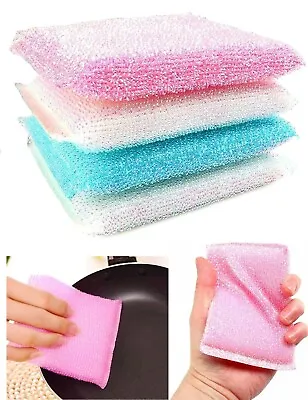 4 Non Stick Sponge Scourers Pearl Scouring Pads Kitchen Clean Pan Washing Scrub • £3.49