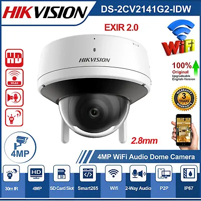 Wireless Hikvision DS-2CV2141G2-IDW 4MP Wifi Camera 2-Way Audio Dome CCTV Camera • £112.68
