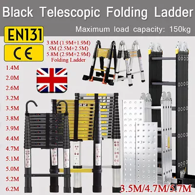 2.6M-6.2M Aluminium Telescopic Folding Ladder Multi-Purpose Extandable Loft Step • £157.47