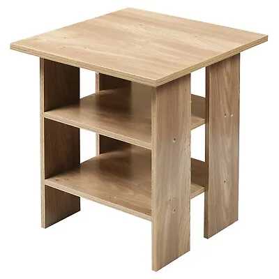 2 Tier Wooden Side End Table Nightstand Furniture Living Room Bedroom Storage • £18.99