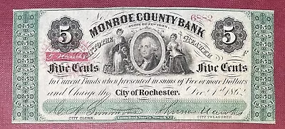 5 Cents Monroe County Bank Rochester 1862 Obsolete Currency #62771 • $99.99