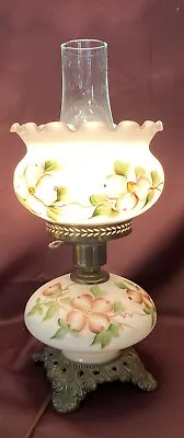 Vtg GWTW Victorian Hurricane Electric Parlor Lamp / Hand-Painted Floral 16.5   T • $49
