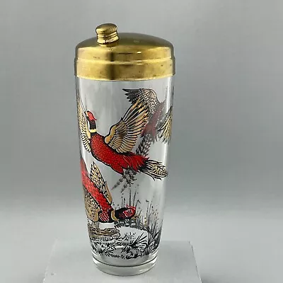 Vtg Pheasant Glass Cocktail Shaker Martini MCM Mixer Gold Hunting Hunter 60's • $26.95