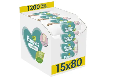 Pampers Sensitive Baby Wipes 15 Packs Of 80 = 1200 Baby Wet Wipes • £24.99