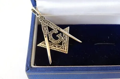 Sterling Silver Masonic Square & Compass Pendant Medal Fob • £65