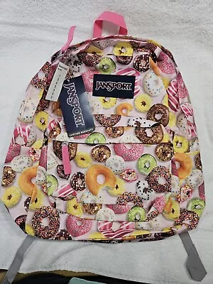 Jansport Super Break Pink Sprinkles DOUGHNUT Donut Print  Backpack Bookbag • £23.75