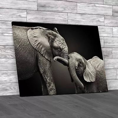 Loving Elephant With Infant Canvas Print Large Picture Wall Art • £14.95