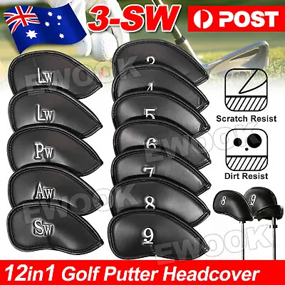 $14.85 • Buy 12PCS PU Leather Head Covers Golf Iron Club Putter Headcover 3-SW Set OZ