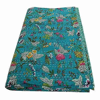 Indian Handmade King Size Kantha Quilt Throw Reversible Bedspread Vintage Cotton • £33.06